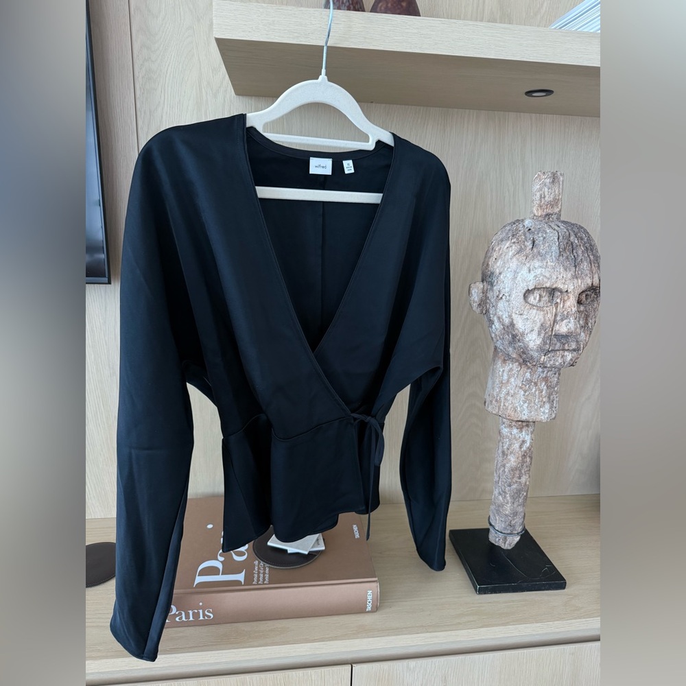 Aritzia Black Wrap Blouse